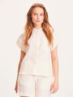 ASTER Collar stand short sleeve linen shirt