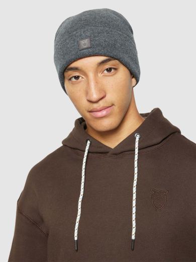 Double Layer Rib Wool Beanie Dark Grey Melange