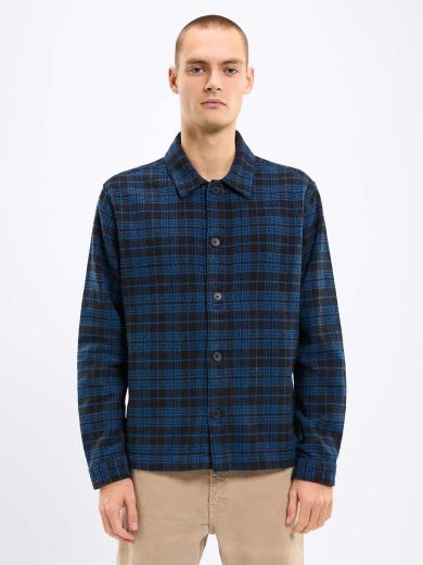 Knowledge Cotton Apparel Classic Checked Cotton Buttoned Overshirt Black Jet