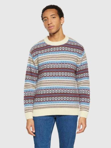 Knowledge Cotton Apparel Knitted Fair Isle Crew Neck 