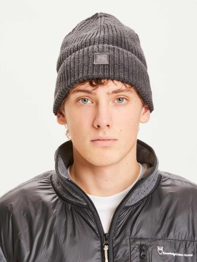 Knowledge Cotton Apparel Leaf Ribbing Hat Dark grey melange | Onesize