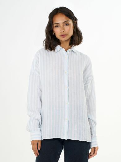 Knowledge Cotton Apparel Linen Striped loose A-Shape Shirt Stripe | S