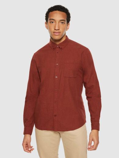 Knowledge Cotton Apparel Regular Fit Melangé Flannel Shirt Fired Brick