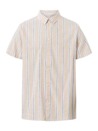 Knowledge Cotton Apparel Relaxed Fit Striped Short Sleeved Cotton Shirt Stripe Safari | L