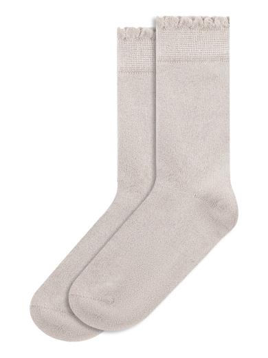 Knowledge Cotton Apparel Scallop Rib Edge Glitter Socks Light Feather Gray | 39-42