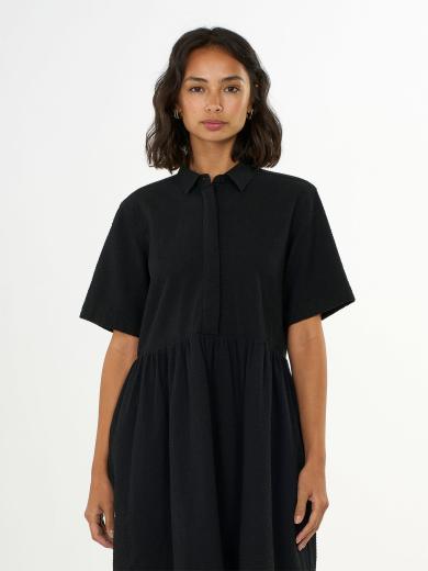 Knowledge Cotton Apparel Seersucker Short Shirt Dress Black Jet | M