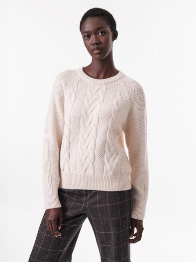 LANIUS Pullover mit Zopfmuster Offwhite