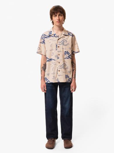 Nudie Jeans Arvid Waves Hawaii Shirt Ecru Waves | L