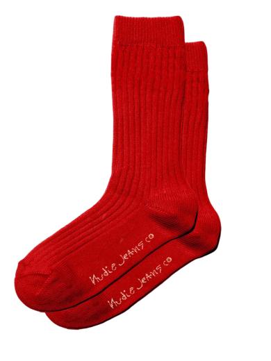 Nudie Jeans Women Cotton Ribbed Socks Red