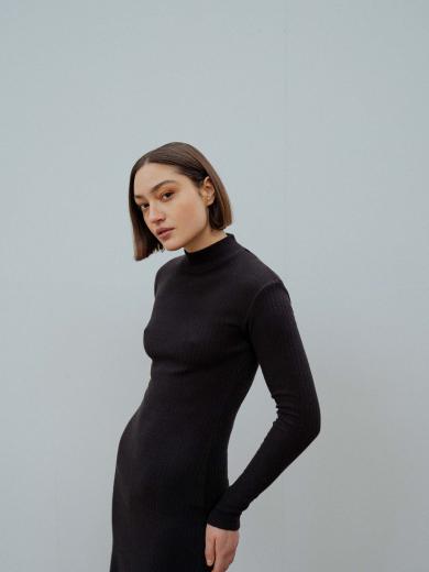 ROTHOLZ Heavy Ribbed Mock-Neck Dress True Black