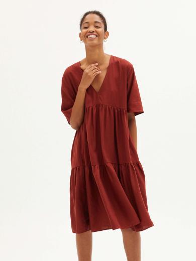 Thinking MU Hemp Fresia Dress Raspberry