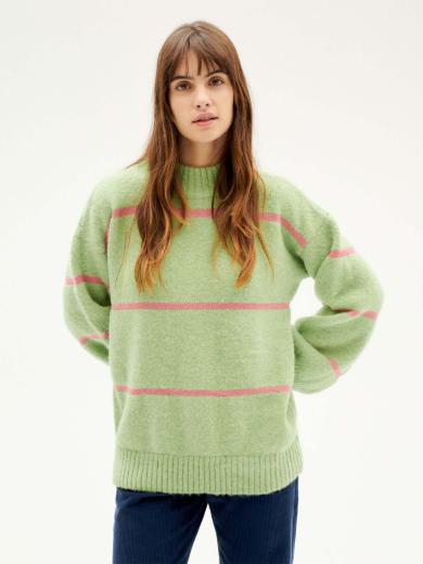 Thinking MU Madi Striped Knitted Sweater Parrot Green