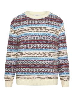 Knowledge Cotton Apparel Knitted Fair Isle Crew Neck